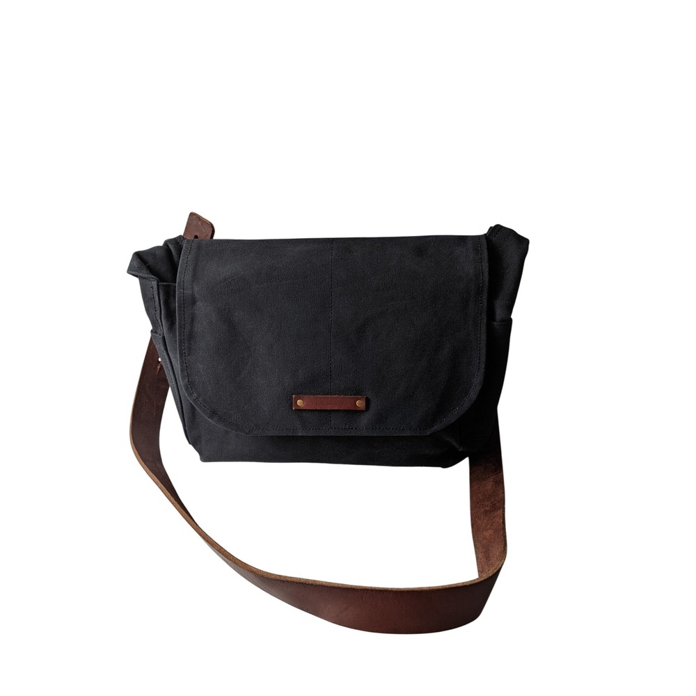 Peg and Awl Finch Satchel Navy Waxed Canvas Leather Messenger Bag Handmade USA